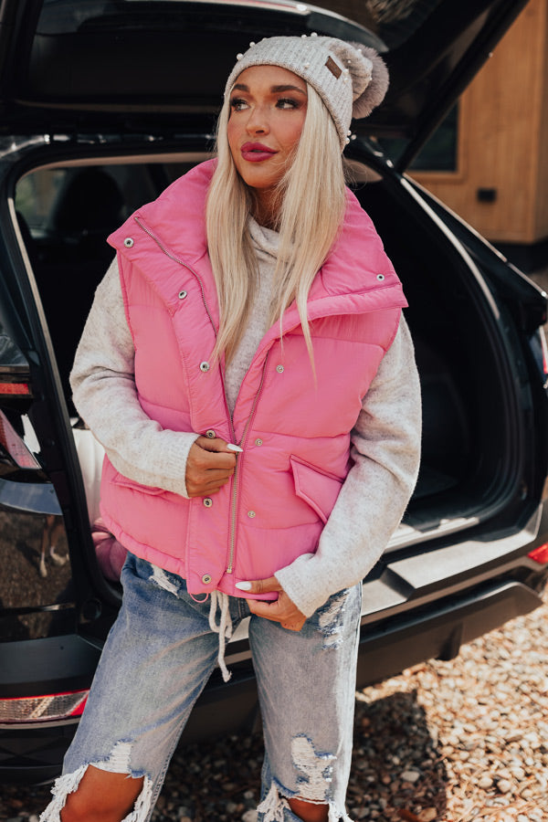 Winter Dreams Cropped Puffer Vest Pink / S-M