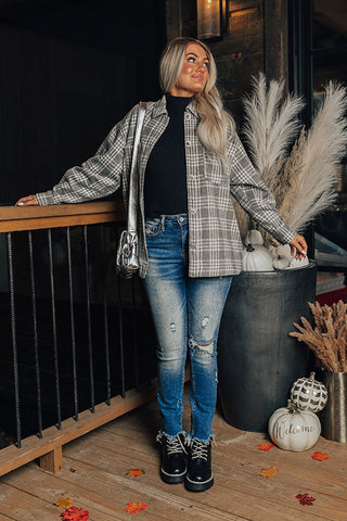 Start The Bonfire Embellished Plaid Jacket