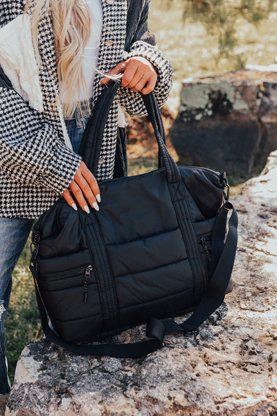 Travel Far Puffer Tote In Beige • Impressions Online Boutique