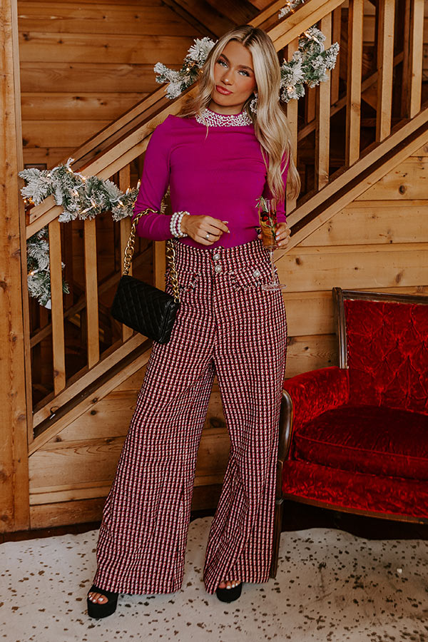 Red Wine Sipping High Waist Tweed Pants • Impressions Online Boutique