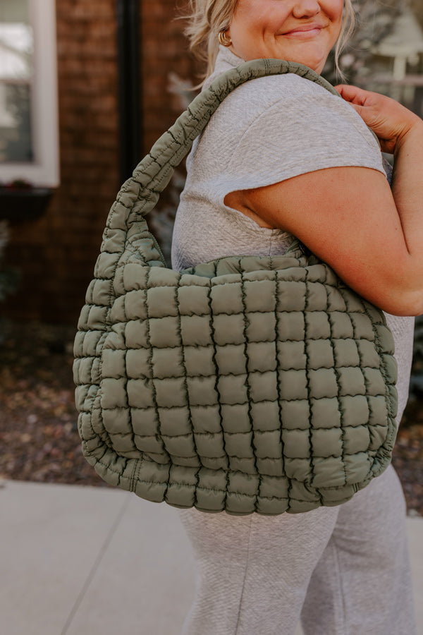 Travel Far Puffer Tote In Olive