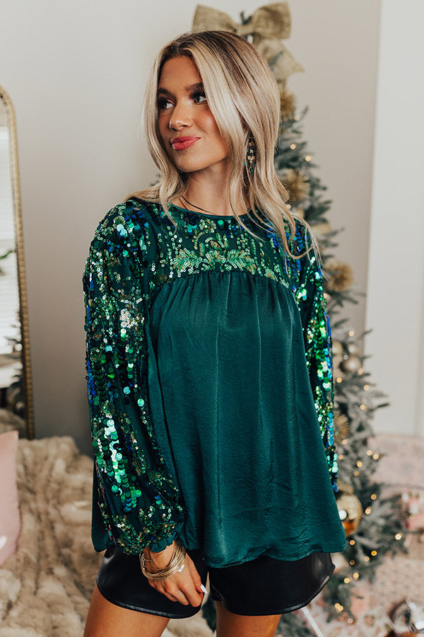 Luxe Lady Sequin Top In Hunter Green • Impressions Online Boutique