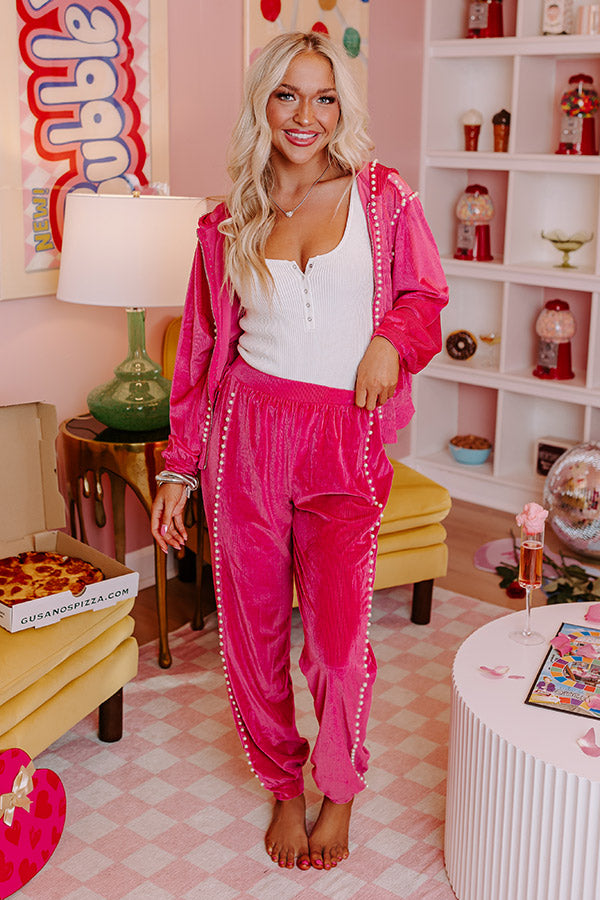 Material Girl Embellished Velour Joggers in Hot Pink • Impressions Online  Boutique