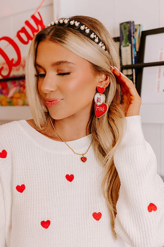 Candy Heart Conversations Embroidered Sweater in Hot Pink