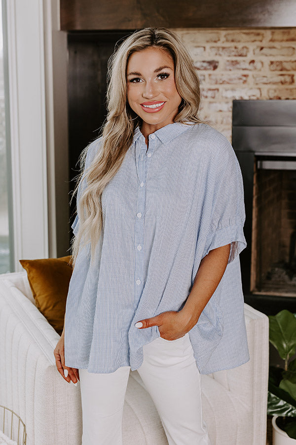 Casually Chic Stripe Button Up In Sky Blue