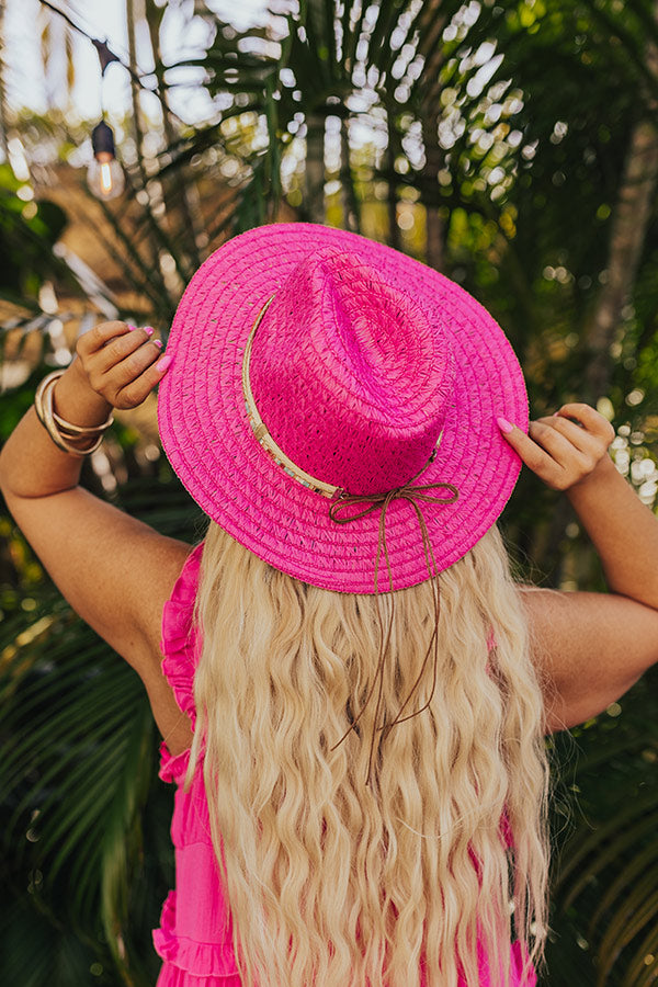 Tropical Shoreline Sun Straw Hat In Hot Pink • Impressions Online
