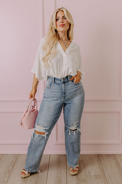 The Adriana High Waist Wide Leg Jean in Hot Pink • Impressions Online  Boutique