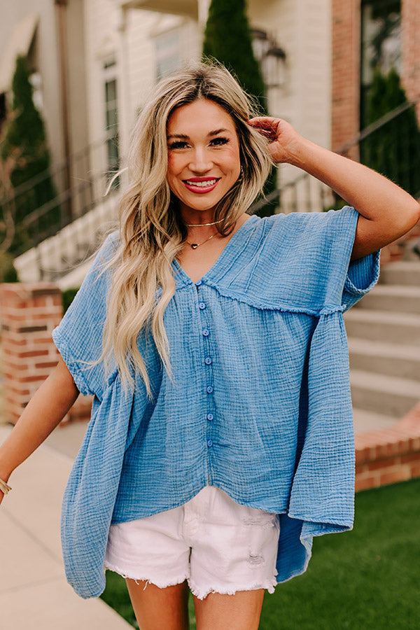 Brunch Voyage Babydoll Top in Ocean Blue