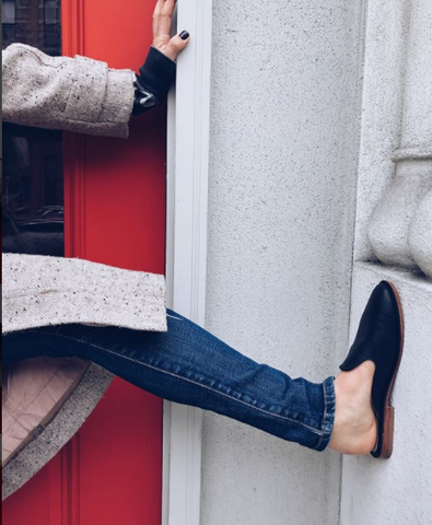 handcrafted black leather slip on mule 