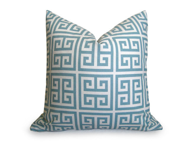Greek Key Pillow Cover - Light Blue 