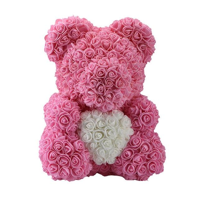 pink rose bear with heart