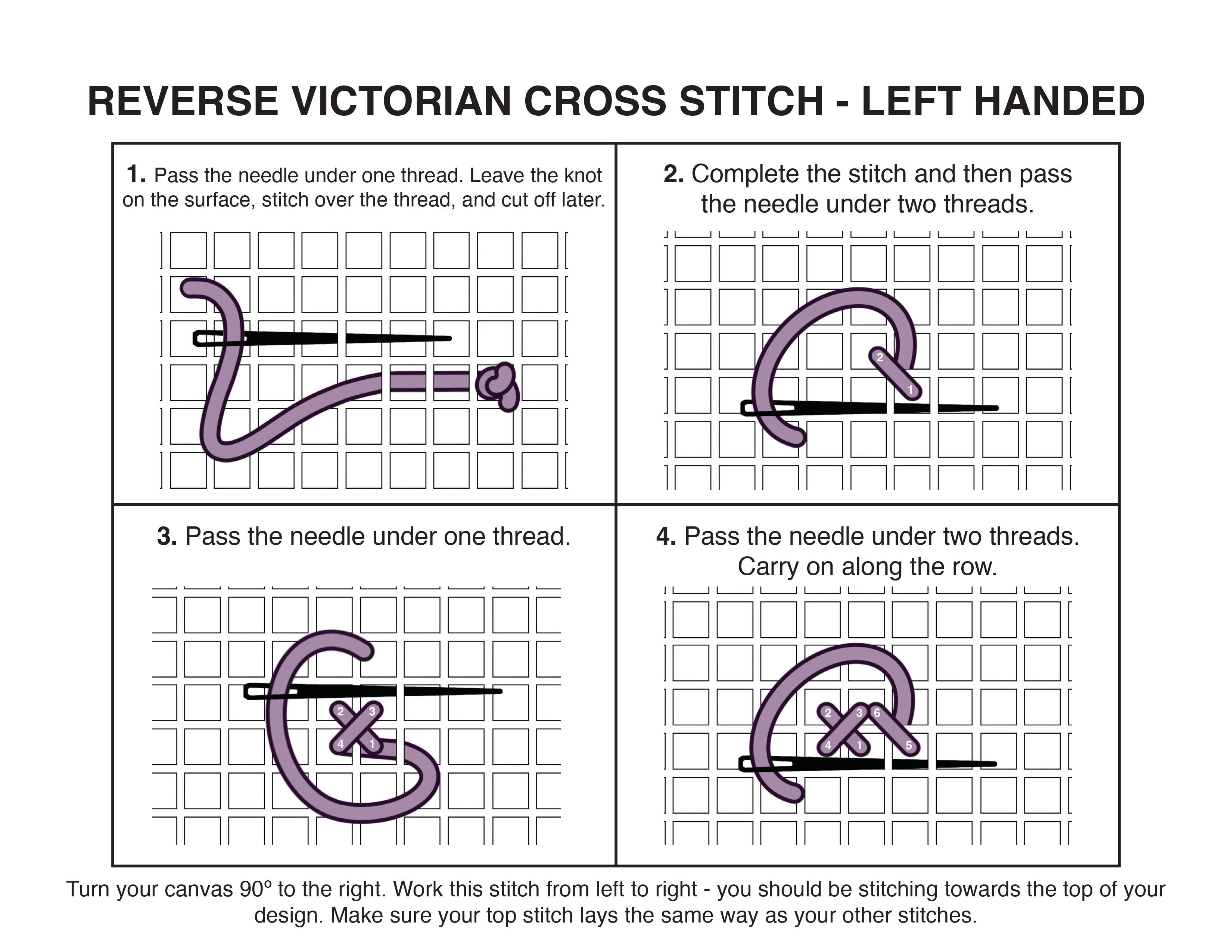 Reverse Victorian Cross Stitch left hand instructions with diagram