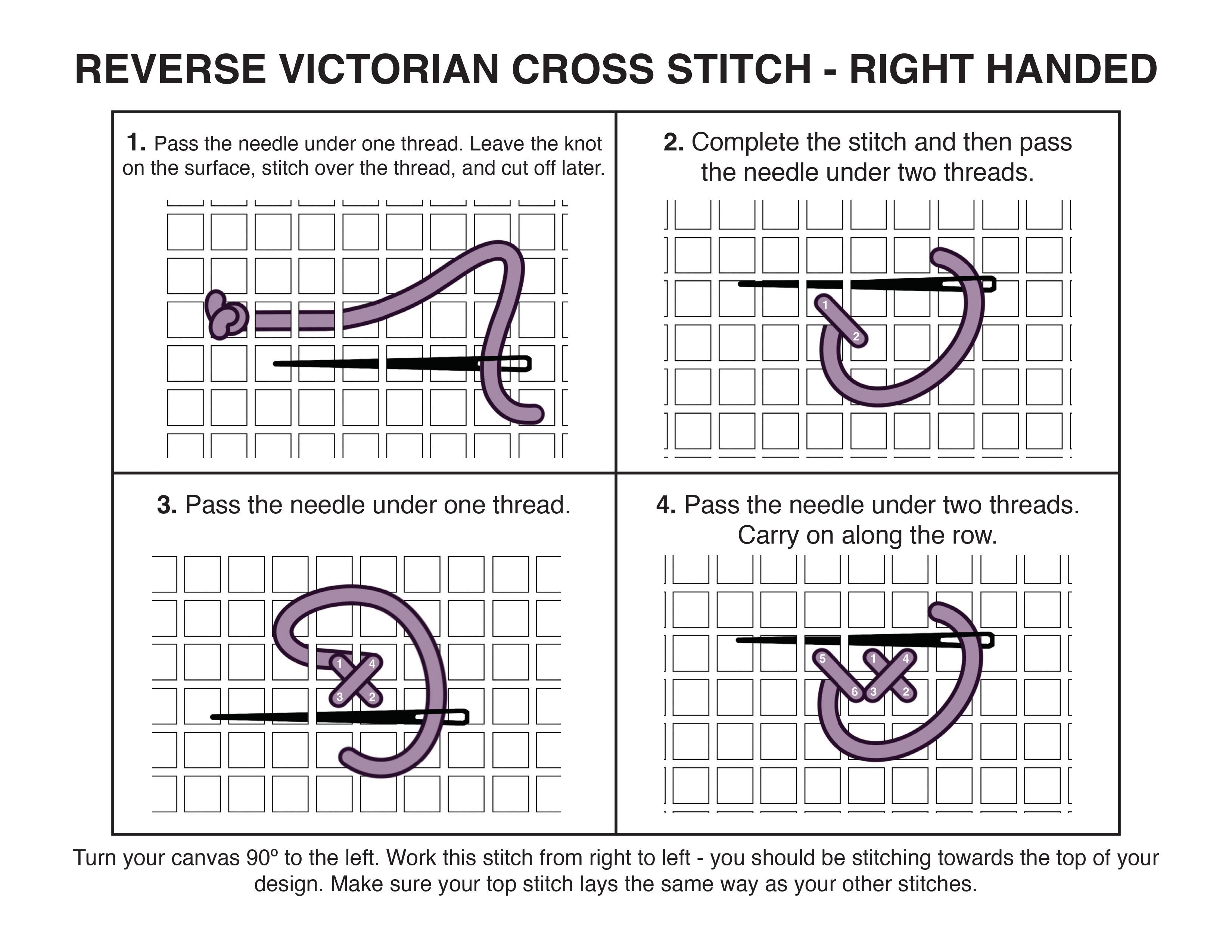 Reverse Victorian Cross Stitch right hand instructions with diagram