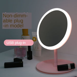 desktop vanity mirror with led light, pink student dormitory table makeup mirror ring shape no battery 1 light