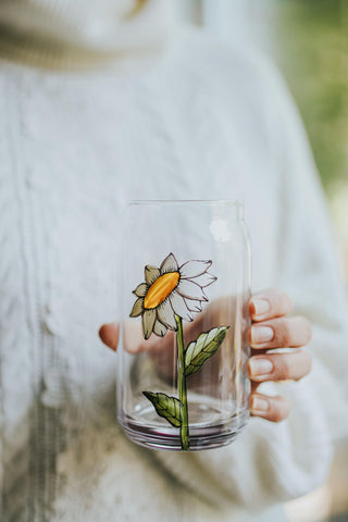 verre canette marguerite peinte à la main