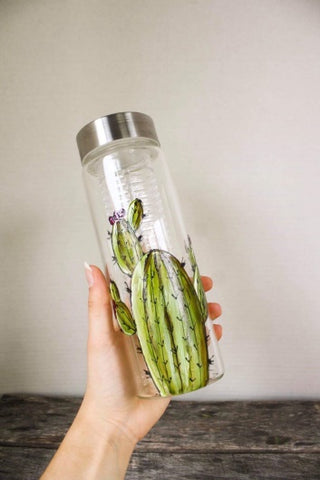 Cactus Design Glass Water Bottle