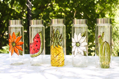 Hand painted glass water bottle by Pero