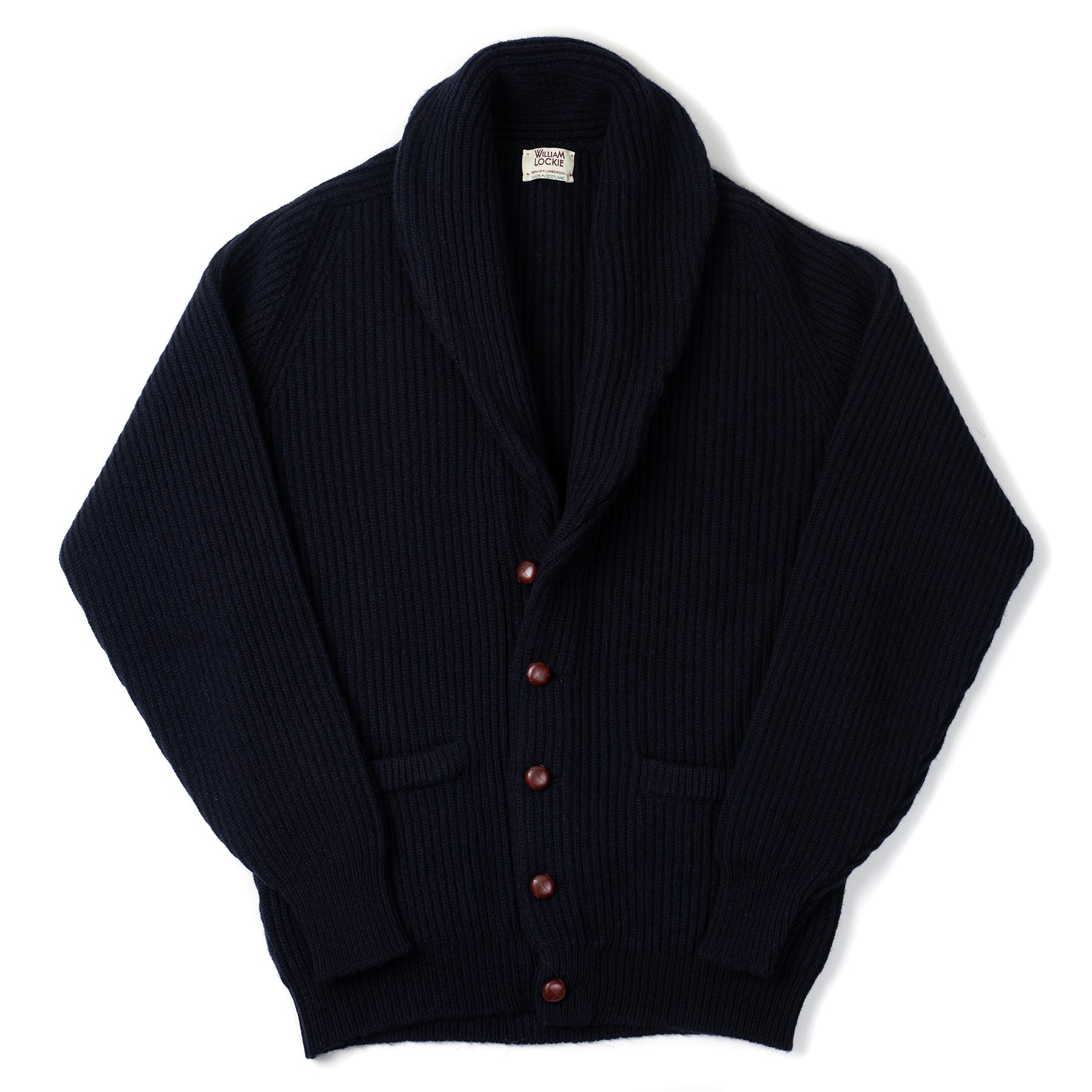 William Lockie Geelong Lambswool Shawl Collar Cardigan - Navy – Caine ...