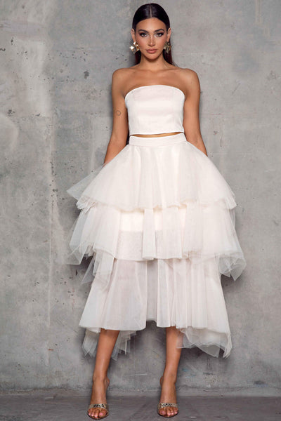 Gabriella Bustier Tulle Dress in White by Elle Zeitoune - RENTAL – The  Fitzroy