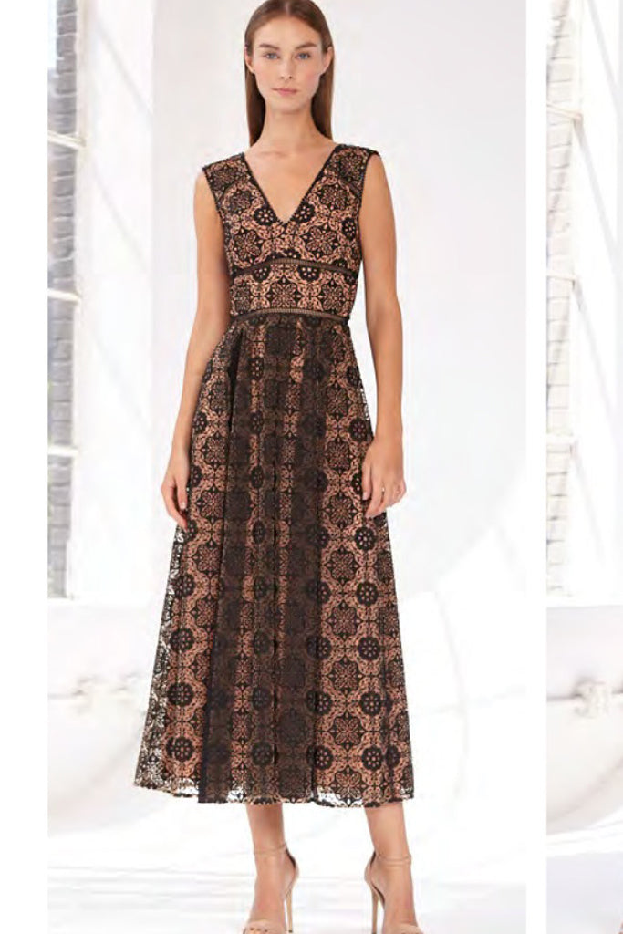 ml monique lhuillier floral lace midi dress