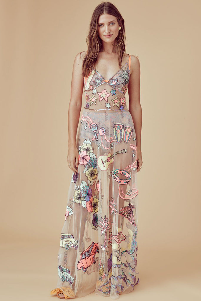 Cuba Embroidered Sequin Maxi Dress For Love and - RENTAL The Fitzroy