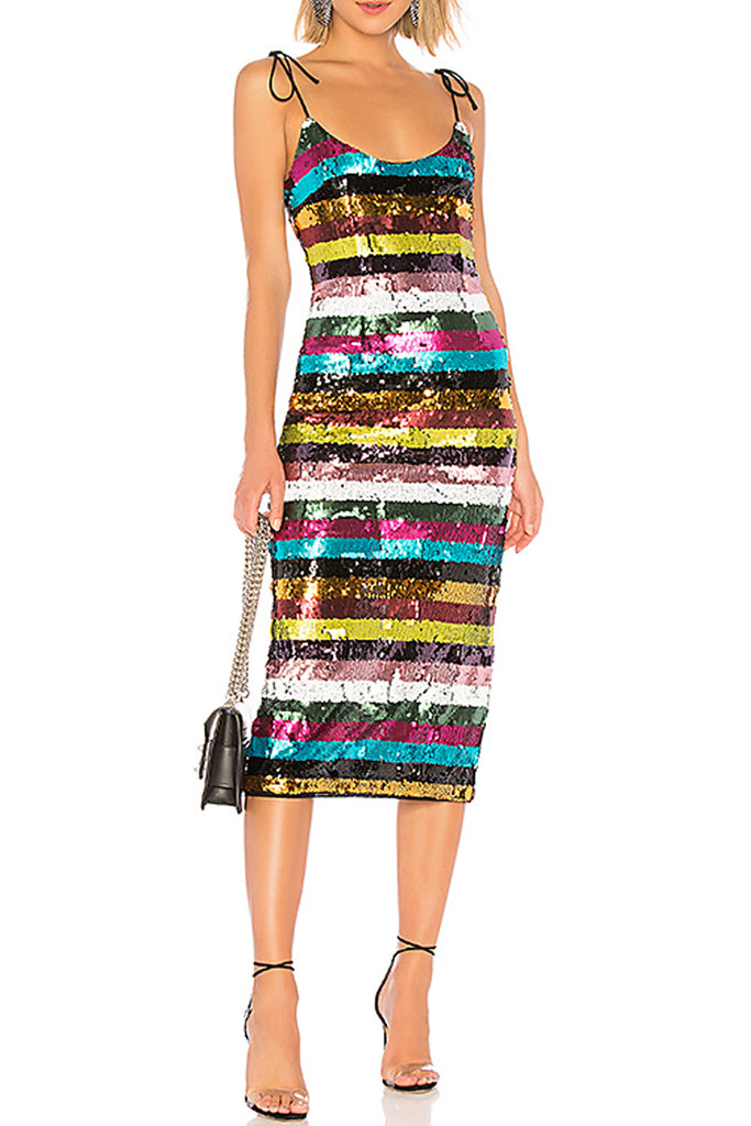 multicolor striped sequin dress