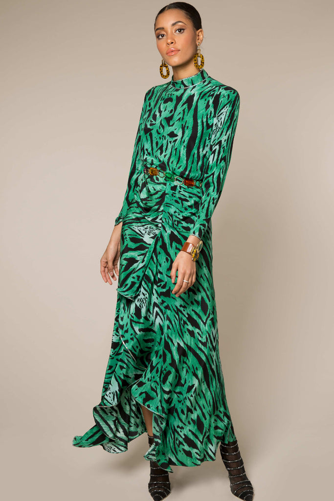 green tiger print dress