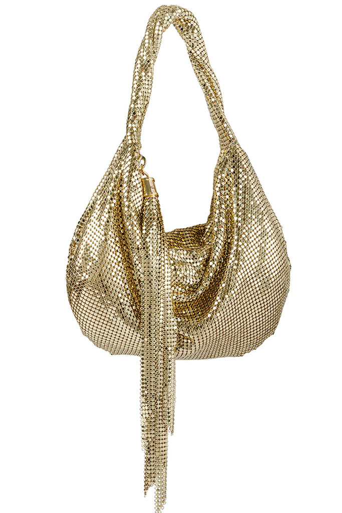 Marisol Mesh Hobo Bag in Gold by Whiting and Davis - RENTAL | The Fitzroy