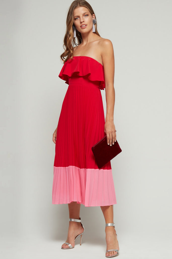 red and pink pleated dress