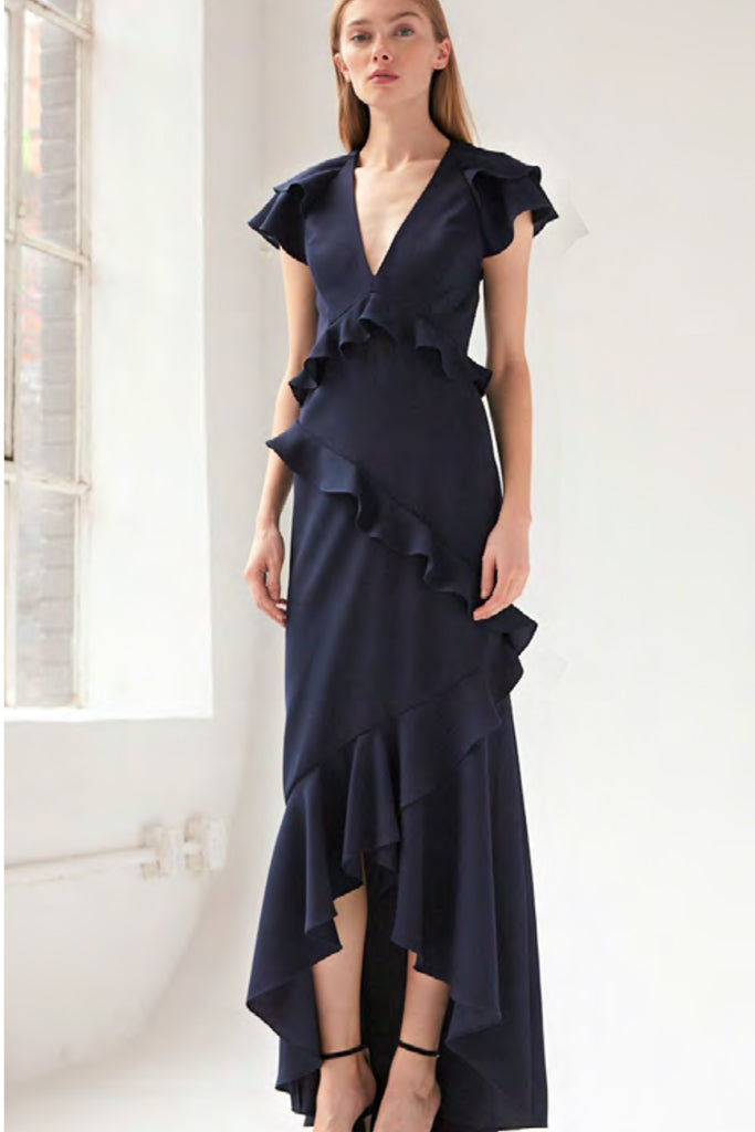 monique lhuillier navy gown