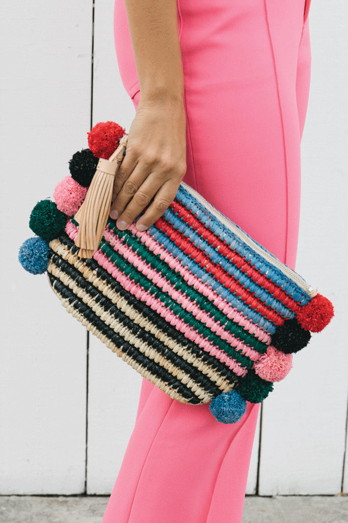 Raffia Tassle Clutch Bag in Rainbow by 