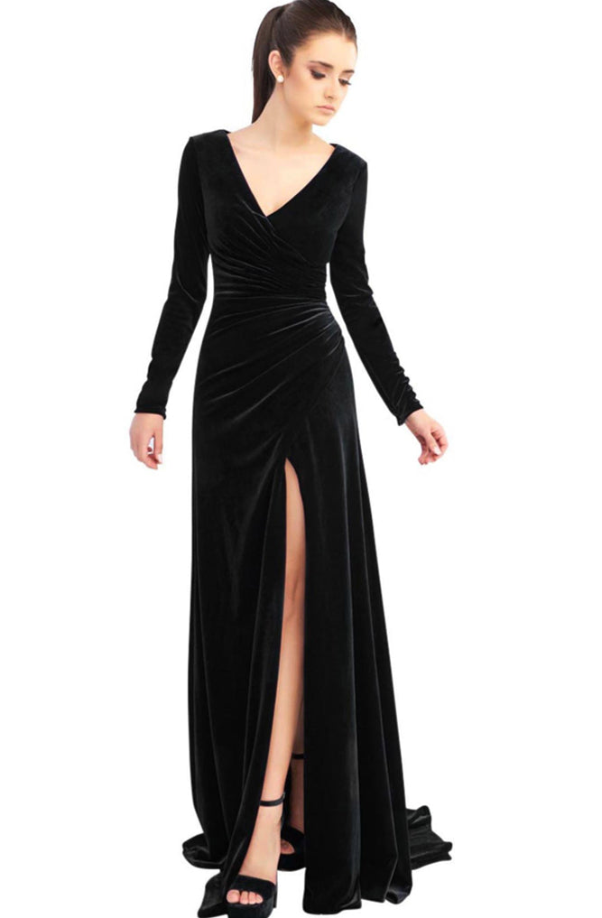 mac duggal black velvet dress