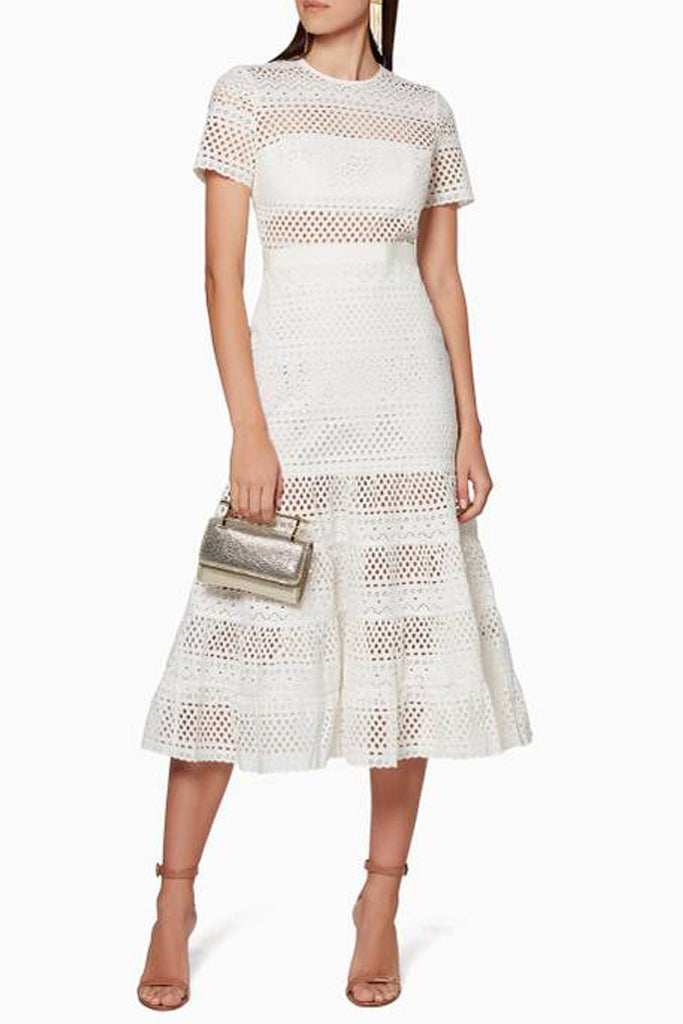 Bea Broderie Eyelet Midi Dress in White 