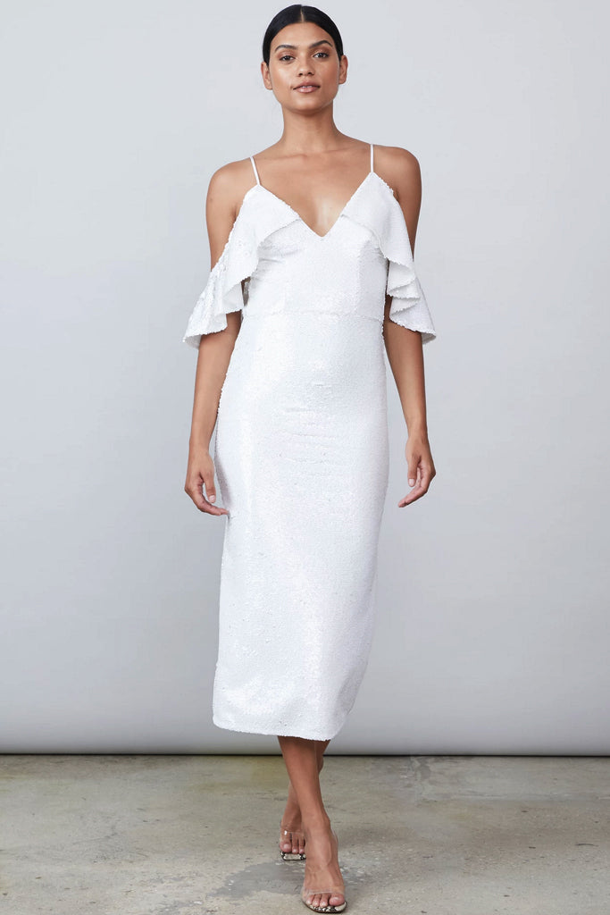 sequin white midi dress