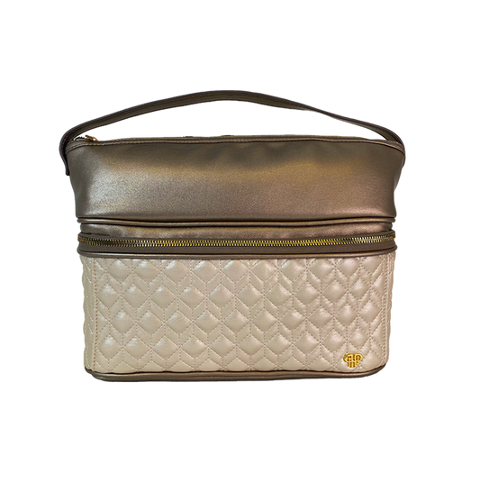 Classic Small Makeup Bag - Luxe Gold Quilted Vegan Leather – PurseN
