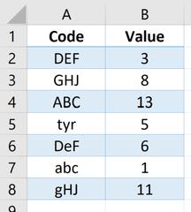 Excel Case sensitive vlookup