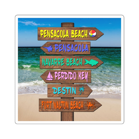 Sticker:  Emerald Coast Beach Sign with Gulf of Mexico