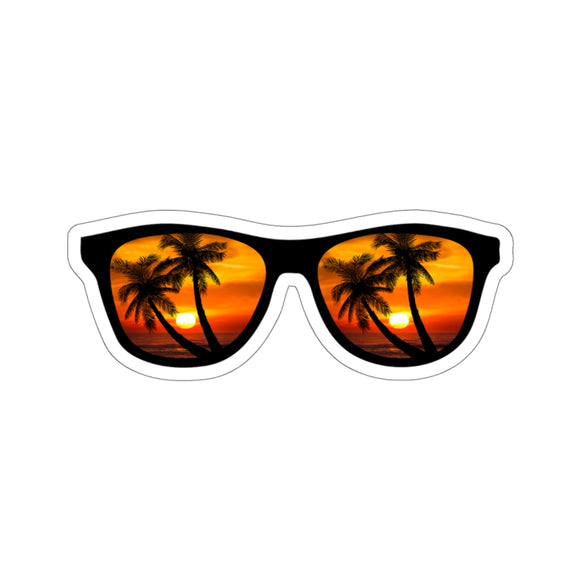 Sticker:  Sunglasses, Sunset, & Palm Tree Beach