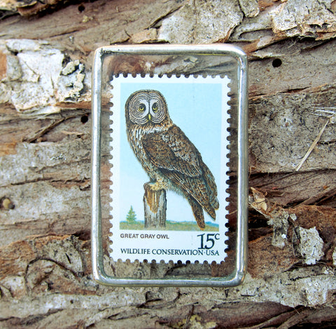 Owl postage stamp jewelry