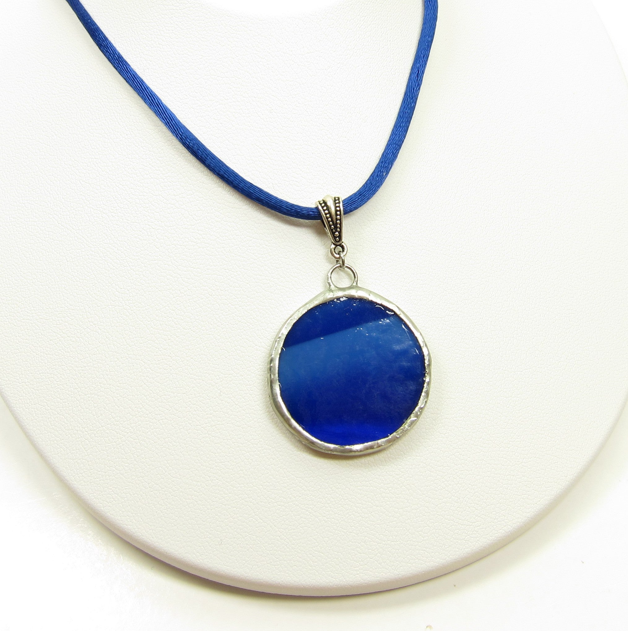 Blue Moon Necklace Stained Glass Soldered Pendant | Brown Eyed Rose