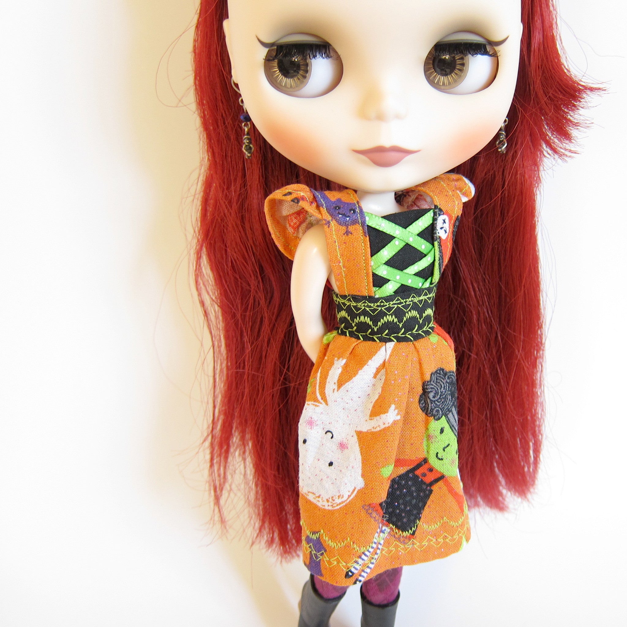 Halloween Dress for Blythe Dolls Orange with Cap Sleeves, Witches & Gh