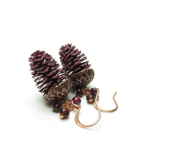 Garnet Pine Cone Earrings on Copper Ear Wires - January 