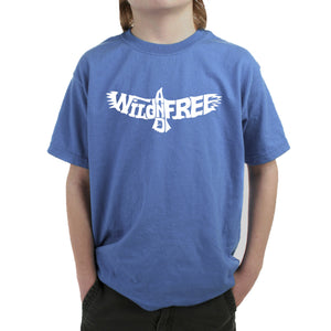 LA Pop Art Boy's Word Art T-shirt - Wild and Free Eagle