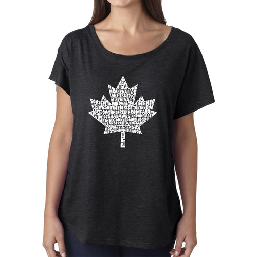 LA Pop Art Women's Dolman Word Art Shirt - CANADIAN NATIONAL ANTHEM