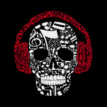 Load image into Gallery viewer, LA Pop Art Men&#39;s Word Art Hooded Sweatshirt - Music Notes Skull