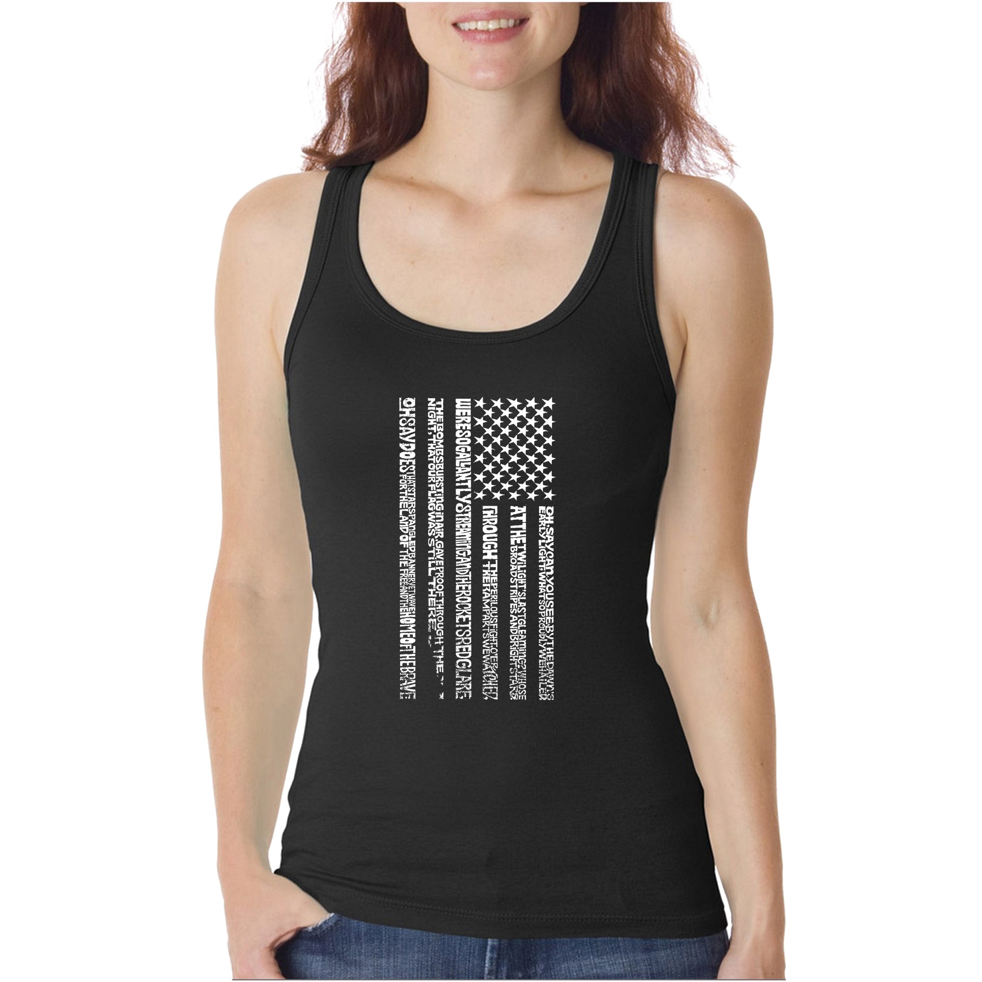 LA Pop Art Women's Word Art Tank Top - National Anthem Flag