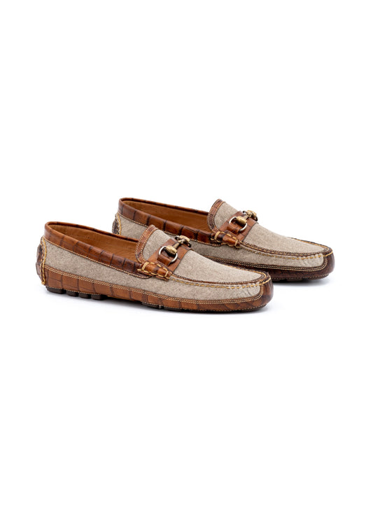 Monte Carlo Hand Finished Alligator Grain Leather Horse Bit Driving Loafers  - Chestnut