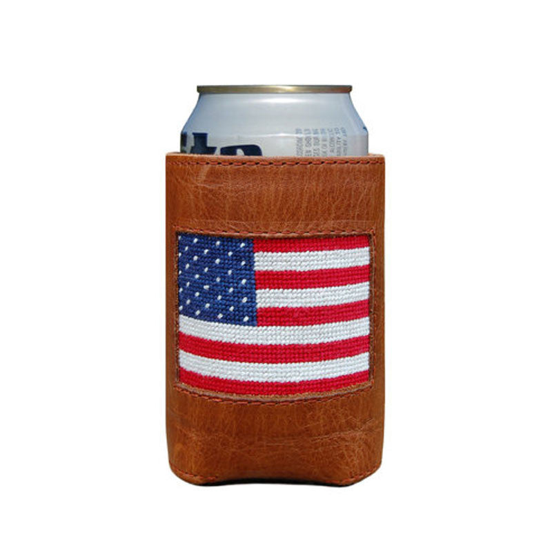 American Flag Leather Needlepoint Koozie