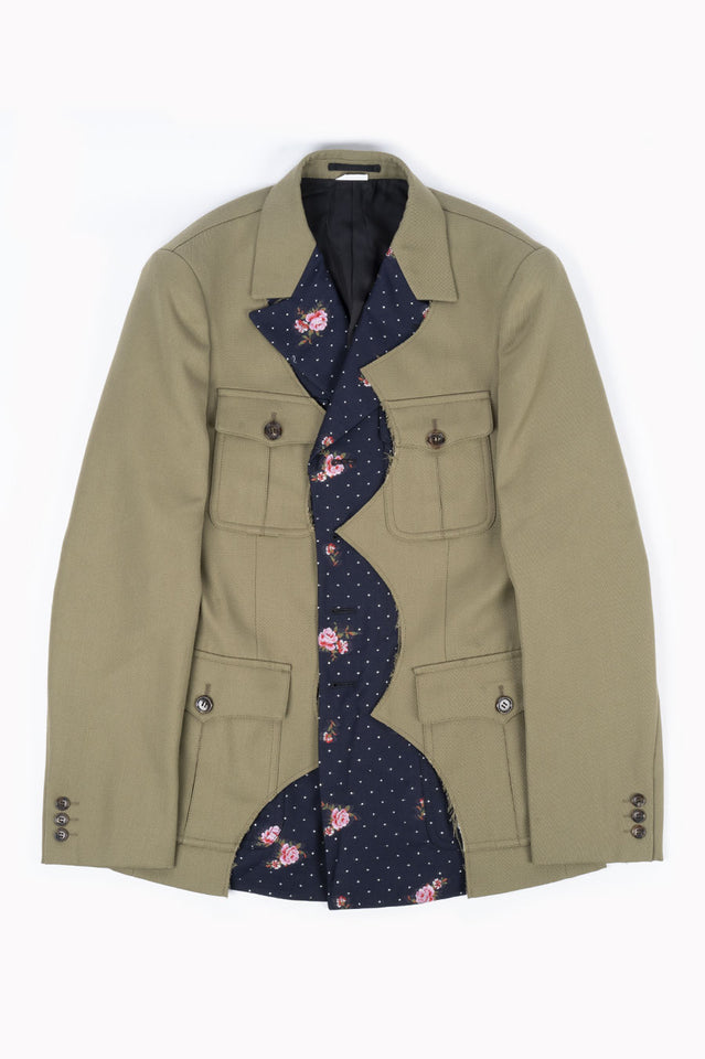 COMME DES GARCONS HOMME PLUS POLY FLORAL JACKET KHAKI NAVY | BLENDS