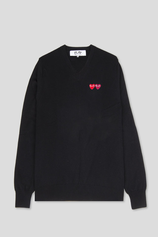 COMME DES GARCONS PLAY LS VNECK SWEATSHIRT BLACK RED HEART | BLENDS